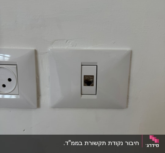 שקע רשת וחשמל על קיר לבן